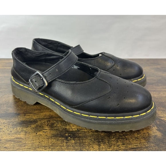 Dr. Martens Shoes - Dr. Martens Black Leather Mary Jane Flats Buckle T-Strap US Size 9 Goth Punk Y2k